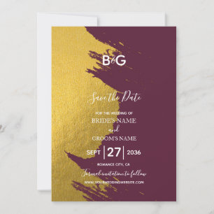 Imitate Gold Pinselstriche & Burgund mit Monogramm Save The Date