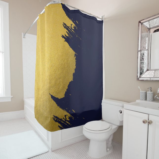 Imitate Gold Pinselstriche mit Navy Blue Backgroun Duschvorhang (Beispiel)