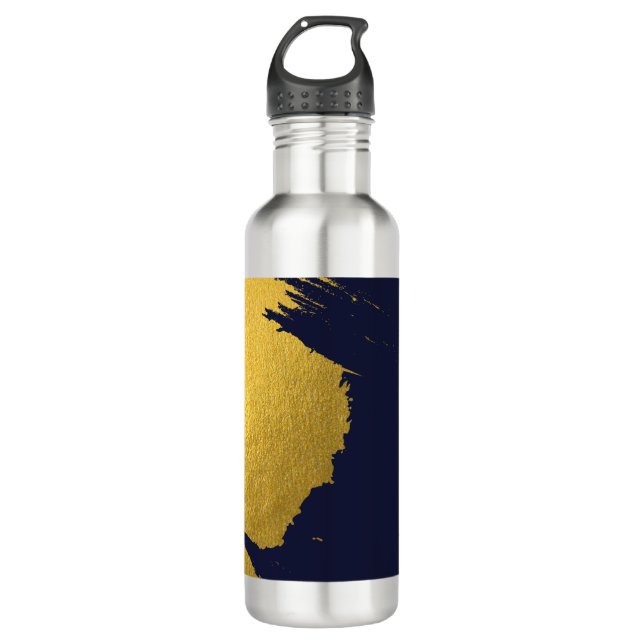 Imitate Gold Pinselstriche mit Navy Blue Backgroun Edelstahlflasche (Vorderseite)