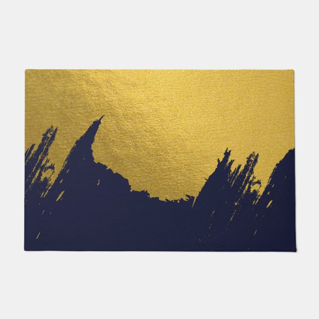 Imitate Gold Pinselstriche mit Navy Blue Backgroun Fußmatte (Vorderseite)