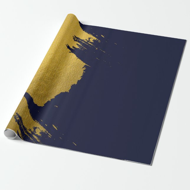 Imitate Gold Pinselstriche mit Navy Blue Backgroun Geschenkpapier (Ungerollt)