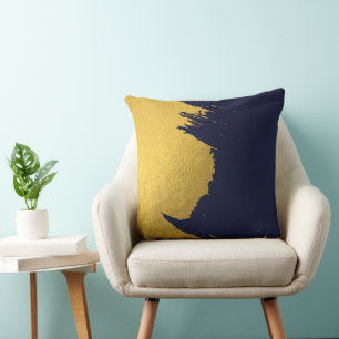 Imitate Gold Pinselstriche mit Navy Blue Backgroun Kissen