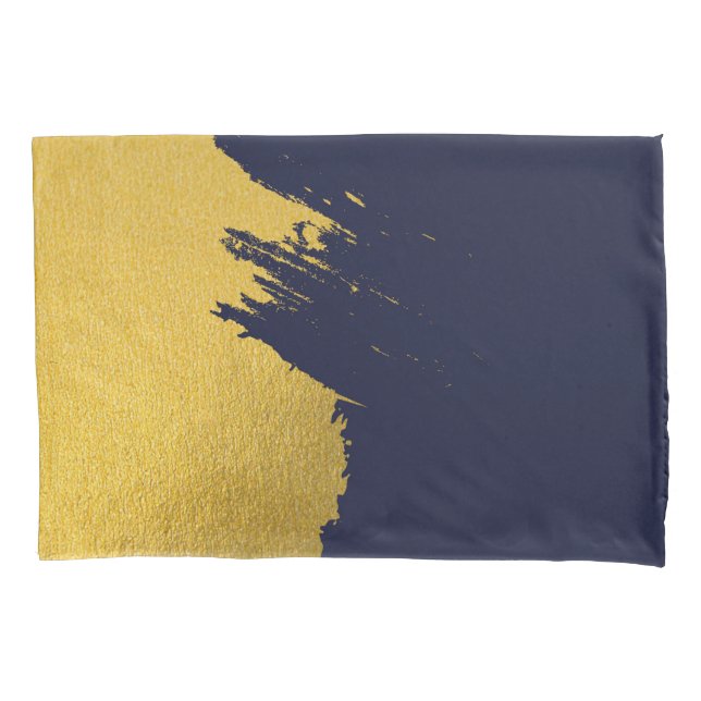 Imitate Gold Pinselstriche mit Navy Blue Backgroun Kissenbezug (Vorderseite)