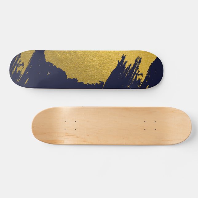Imitate Gold Pinselstriche mit Navy Blue Backgroun Skateboard (Horizontal)