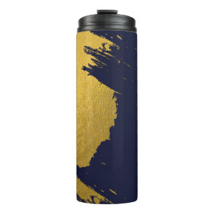 Imitate Gold Pinselstriche mit Navy Blue Backgroun Thermosbecher