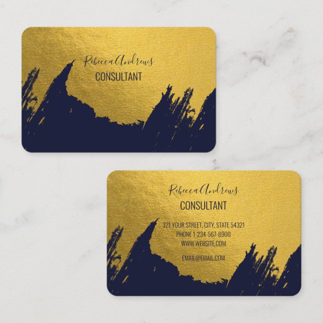 Imitate Gold Pinselstriche mit Navy Blue Backgroun Visitenkarte (Vorne/Hinten)