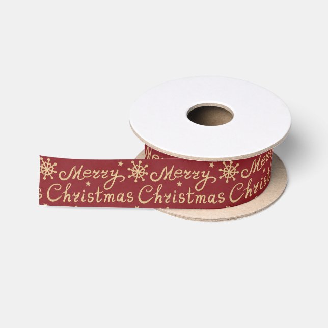 Imitate Gold Red Frohe Weihnachtsschreiben Satinband (Spule)