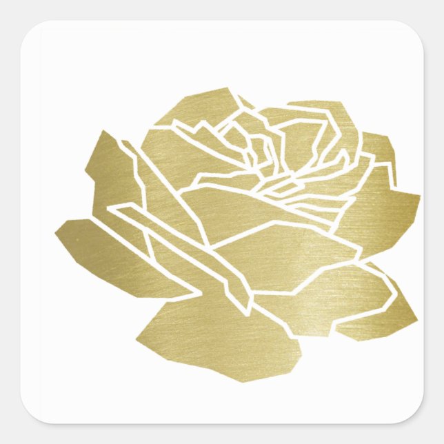 Imitate Gold Rose Blume, hübsche Blumenhochzeit Quadratischer Aufkleber (Vorderseite)