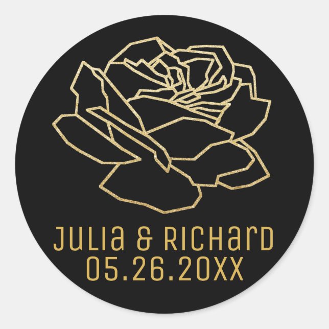 Imitate Gold Rose Blume mit Namen Runder Aufkleber (Vorderseite)