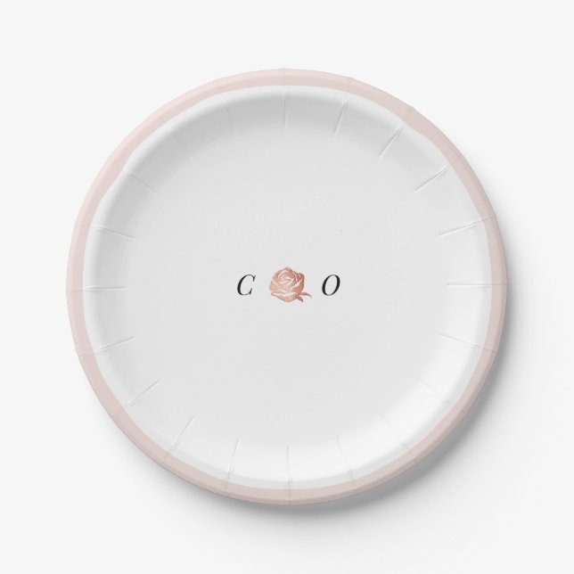 Imitate Gold Rose Monogramm Minimalistische Hochze Pappteller (Vorderseite)