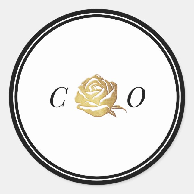 Imitate Gold Rose schwarz-weiß minimalistisch Runder Aufkleber (Vorderseite)