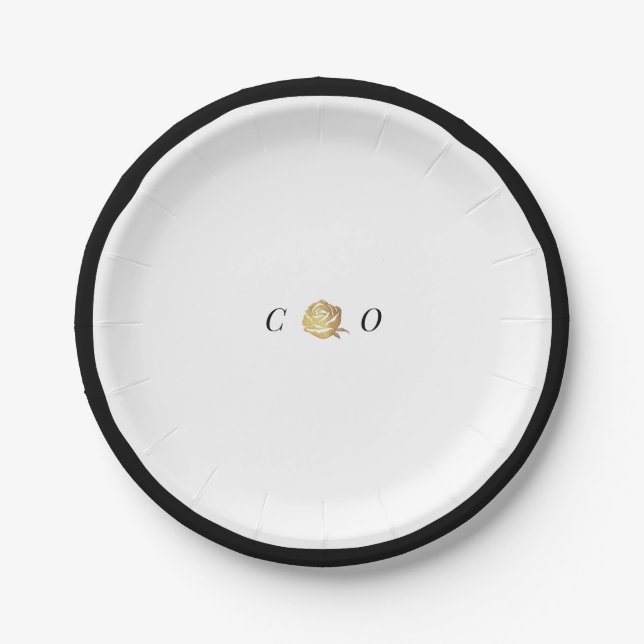 Imitate Gold Rose Schwarz-Weiß minimalistische Hoc Pappteller (Vorderseite)