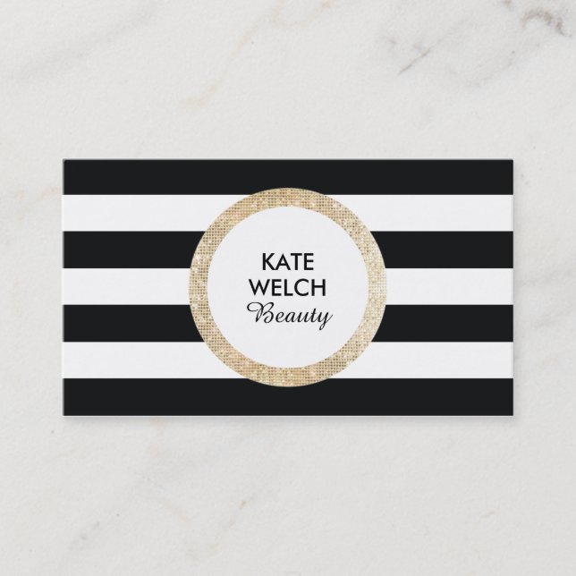 IMITATE Gold Sequin Schwarz und Weiß gestreift Sch Visitenkarte (Vorderseite)