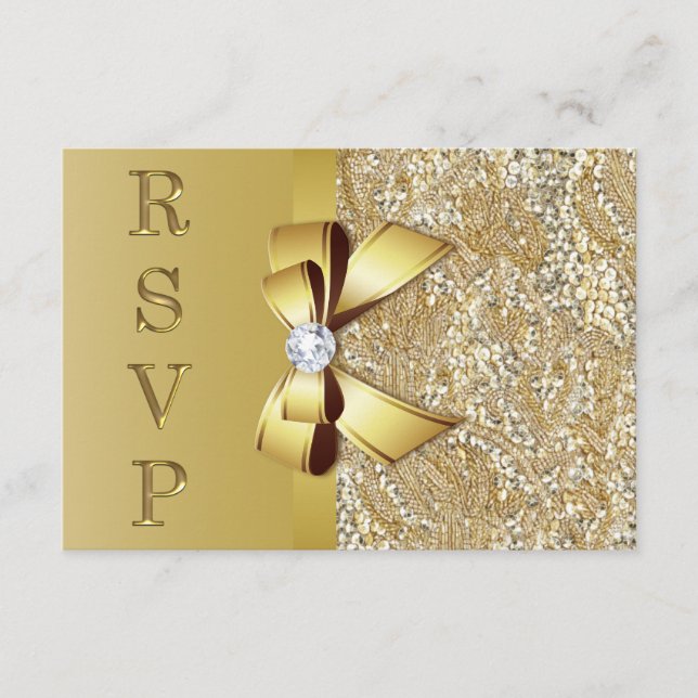 Imitate Gold Sequins Bow Diamond UAWG RSVP Karte (Vorderseite)