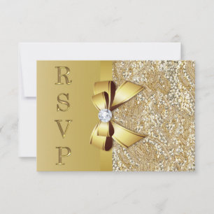 Imitate Gold Sequins Bow Diamond UAWG RSVP Karte