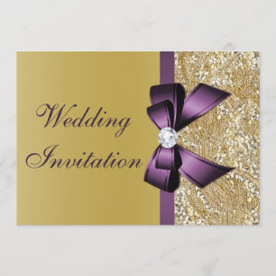 Imitate Gold Sequins Lila Bow-Hochzeit Einladung