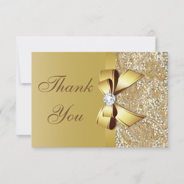 Imitate Gold Sequins und Bow Wedding Vielen Dank Dankeskarte (Vorderseite)