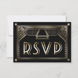 Imitate Gold Shaded Gatsby Art Deco Wedding RSVP Karte