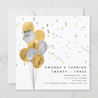 Imitate Gold & Silver Foil Modern Erwachsene Gebur Einladung