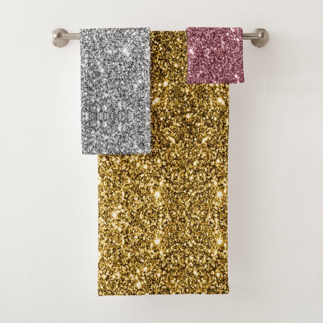 Imitate Gold Silver Rosegold Metallischer Spargel  Badhandtuch Set (Insitu)