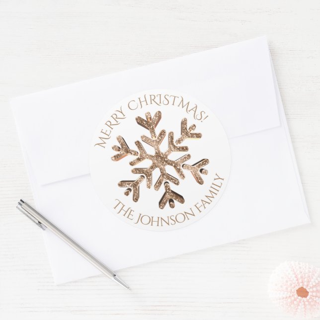 Imitate Gold Snowflake Elegante Runder Aufkleber (Umschlag)