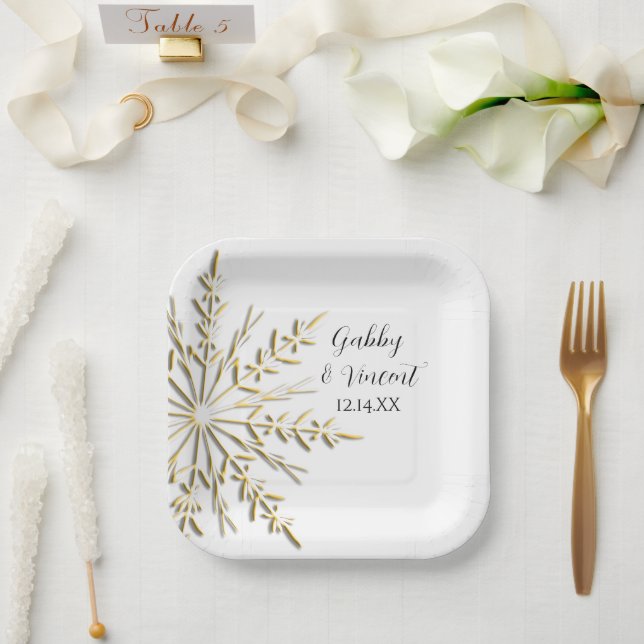 Imitate Gold Snowflake Winterhochzeit Pappteller (Hochzeit)