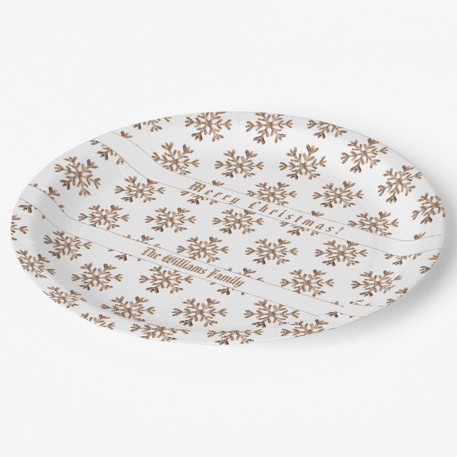 Imitate Gold Snowflakes Snowflakes Patrone Weihnac Pappteller (Schrägansicht)