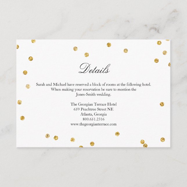 Imitate Gold Sparkle Confetti Wedding Details Kart Begleitkarte (Vorderseite)