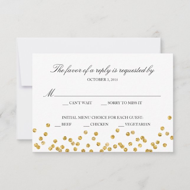 Imitate Gold Sparkle Response Card mit Menüauswahl RSVP Karte (Vorderseite)