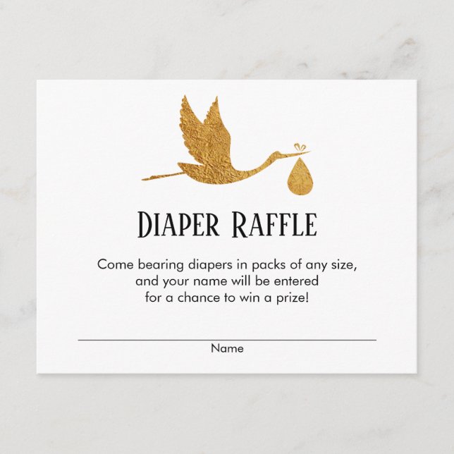 Imitate Gold Stork Baby Duschkabine Windeln Raffle Begleitkarte (Vorderseite)