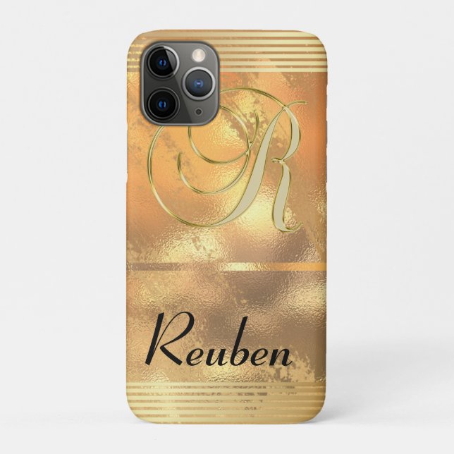 Imitate Gold Streifen Gold Glitzer Monogram R  Case-Mate iPhone Hülle (Rückseite)
