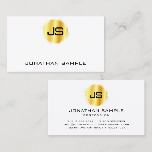 Imitate Gold Template Moderne elegante Monogram Visitenkarte (Vorne/Hinten)