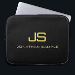 Imitate Gold Text Schöne Schwarze Vorlage für Mono Laptopschutzhülle<br><div class="desc">Wunderschöne Monogram Erstschwarze Imitate Gold Text Moderne Vorlage 10 Zoll Laptop Schlauch.</div>