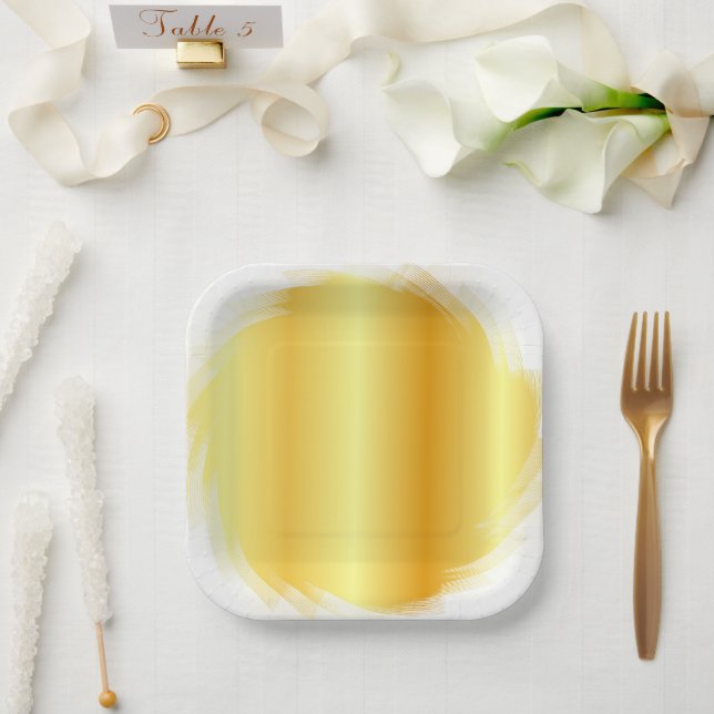Imitate Gold Trendy Eleganter Glamour Template Pappteller (Hochzeit)