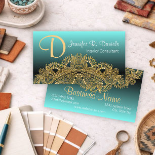 Imitate Gold Trendy Mandala Motif auf Aquamarin bl Visitenkarte
