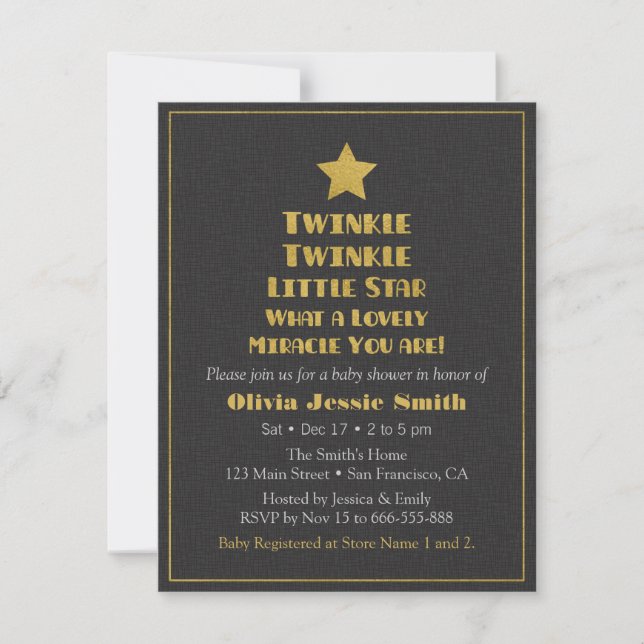 Imitate Gold Twinkle Twinkle Little Star Baby Dusc Einladung (Vorderseite)