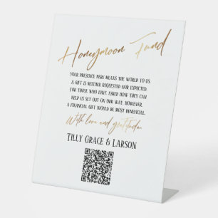 Imitate Gold Typografy Honeymoon Fund QR Code Sockelschild
