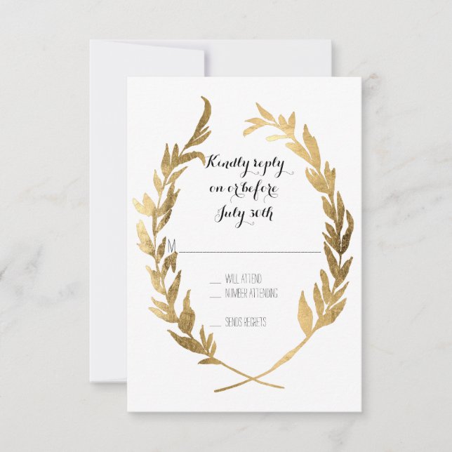 Imitate Gold UAWG Laurel Wreath Olive Leaf Zweigst RSVP Karte (Vorderseite)