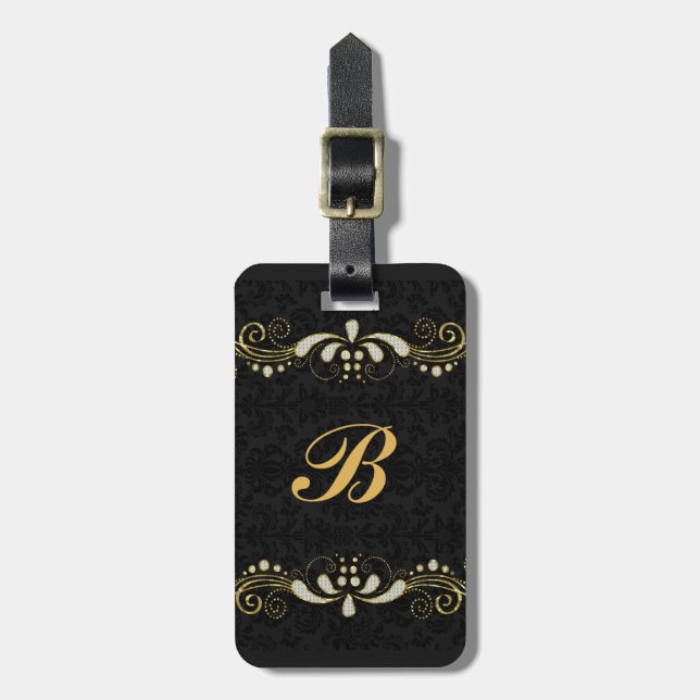 Imitate Gold und Glitzer Blumenspitze Gepäckanhänger (Vorderseite vertikal)