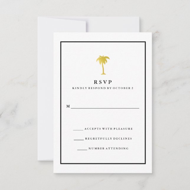 Imitate Gold und Schwarze Palme | Glam Wedding RSV RSVP Karte (Vorderseite)