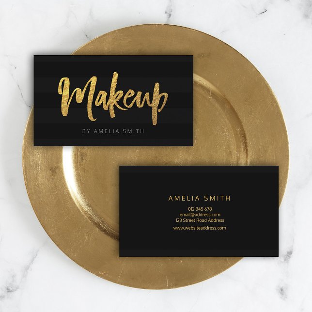 Imitate Gold und Schwarze Streifen Pinselschrift Visitenkarte (Von Creator hochgeladen)