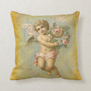 Imitate Gold, Valentine Cherub auf blauem Hintergr Kissen