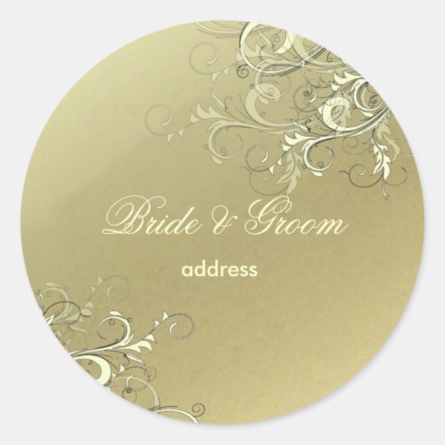 Imitate Gold Vanille Wirbel Hochzeitsaufkleber Runder Aufkleber (Vorderseite)