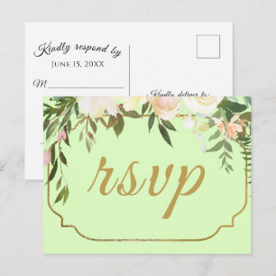 Imitate Gold Watercolor Blumengrün Hochzeit RSVP Postkarte