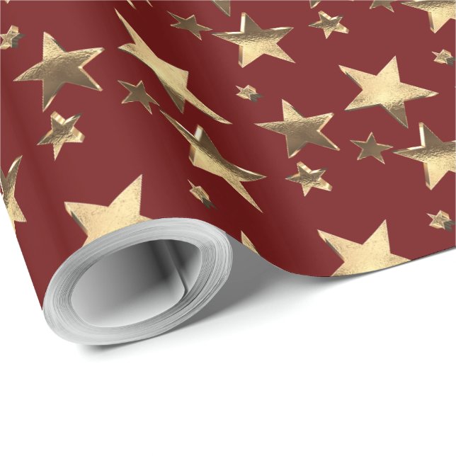 Imitate Gold Weihnachtssterne Muster Burgund Rot Geschenkpapier (Rolleneckpunkt)