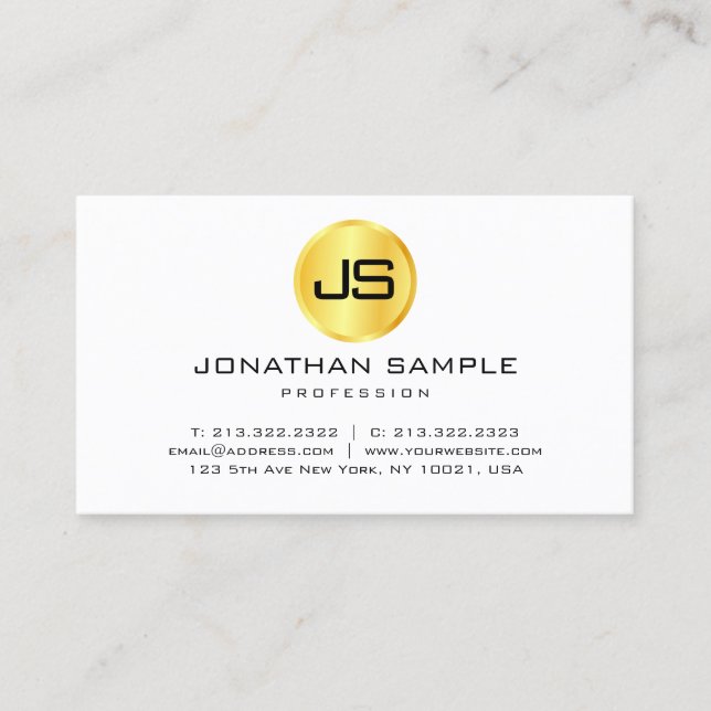 Imitate Gold White Modern Elegante Monogram Templa Visitenkarte (Vorderseite)