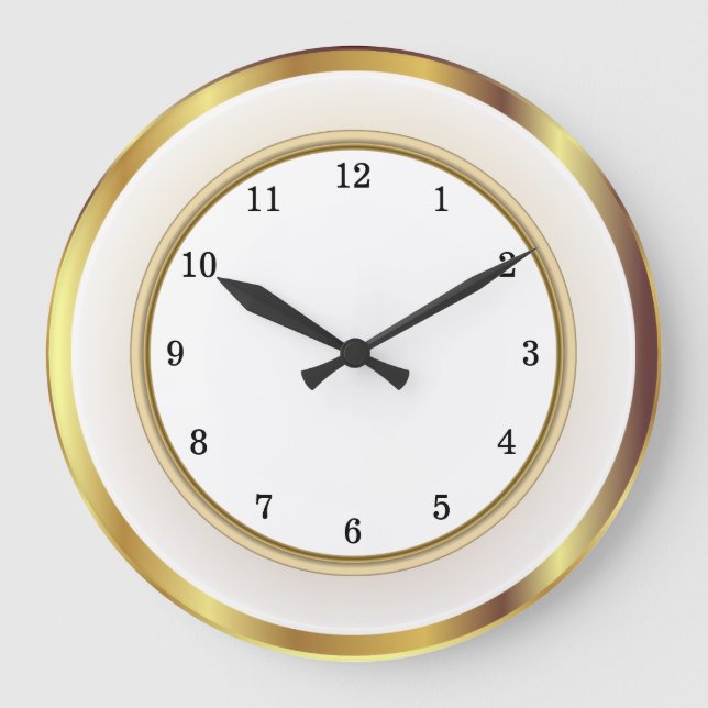 Imitate Gold White Trim Arabische Zahlen Große Wanduhr (Vorderseite)