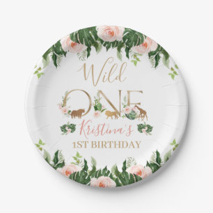 Imitate Gold Wild One Floral Safari Geburtstagspar Pappteller