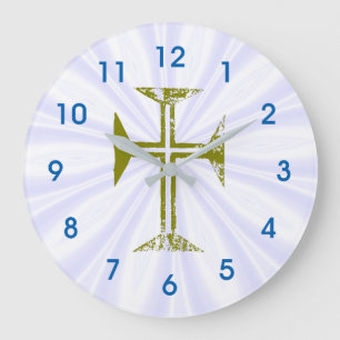 Imitate Gold zerstört Look Cross White Streams Große Wanduhr