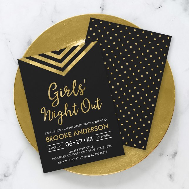 Imitate Gold Zickzack Bachelorette Girls Night Out Einladung (Von Creator hochgeladen)